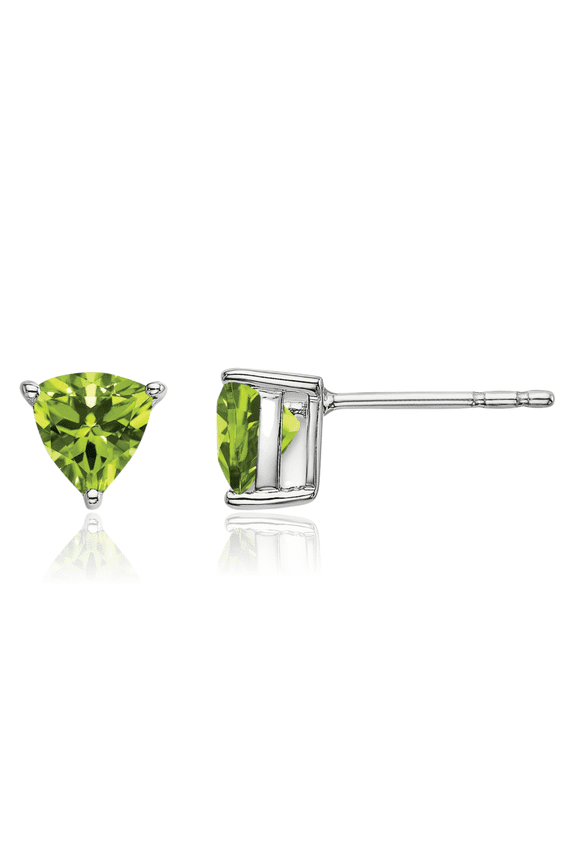14K Solid White Gold Trillion Green Peridot Studs Gemstone Earrings August Birthstone Jewelry