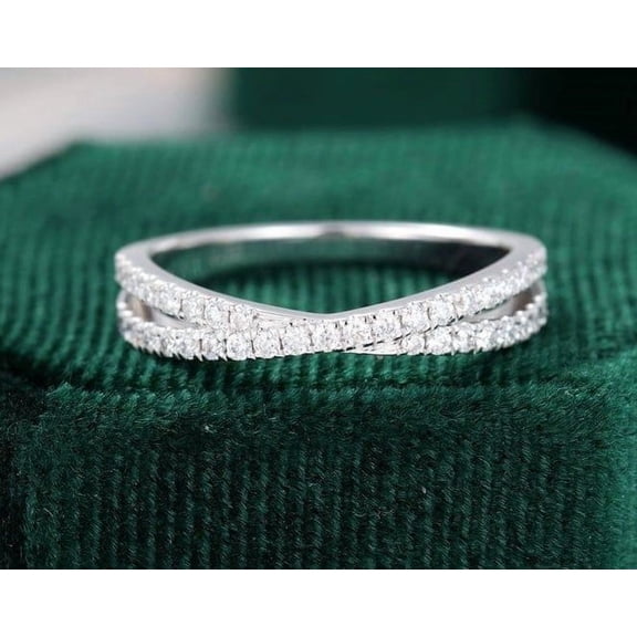 14K Solid White Gold Unique Cross Intertwined Bridal Half Eternity Stacking Moissanite Ring Perfect Band For Birthday Gift