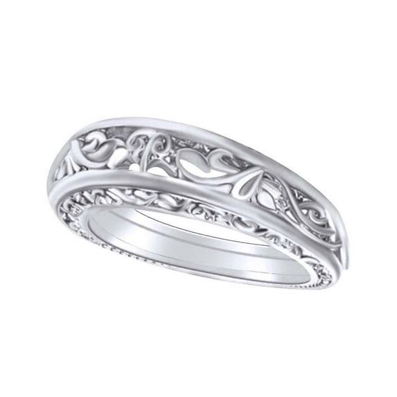 AFFY 14K Solid White Gold Vintage Style Wedding Band Ring Jewelry Gift For Women Ring Size- 9.5
