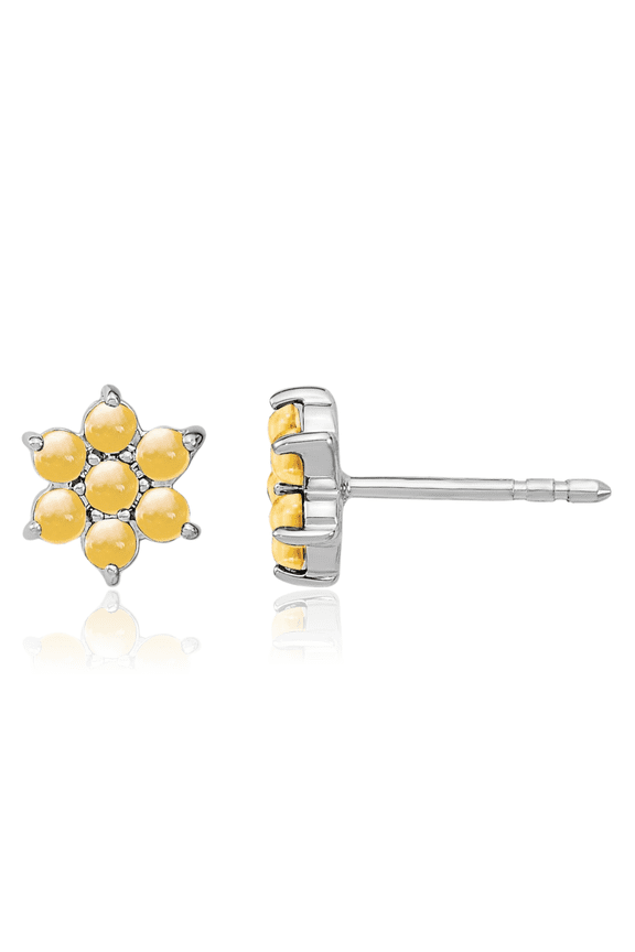 14K Solid White Gold 1.15 carat Yellow Citrine Large Flower Cluster Stud Earrings - 7.5mm 1/4 inch - Round Cut, Natural, Prong Set, Butterfly Back Women's