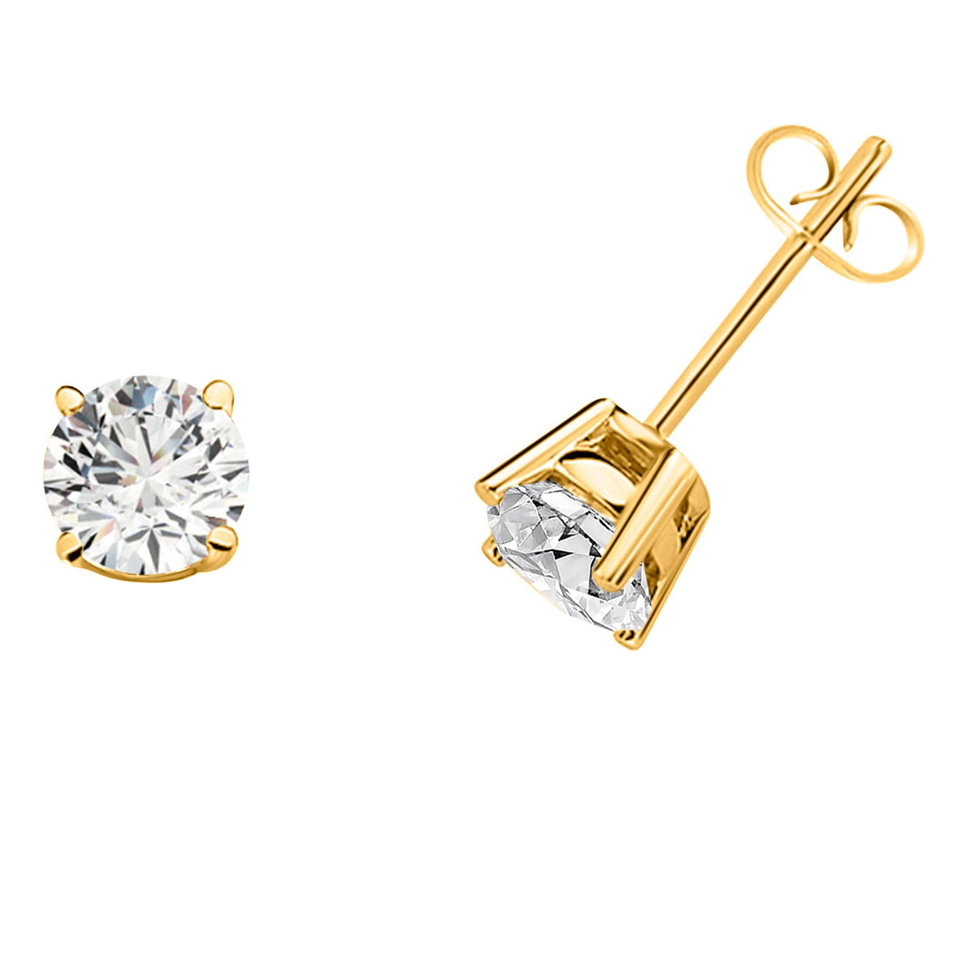 14K Solid Yellow Gold 0.15 Carat F-G/VS Diamond Stud Earrings For Women With Secure Push Back Jewelry