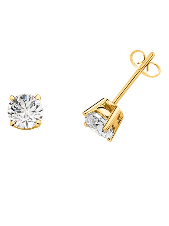 14K Solid Yellow Gold 0.15 Carat F-G/VS Diamond Stud Earrings For Women With Secure Push Back Jewelry