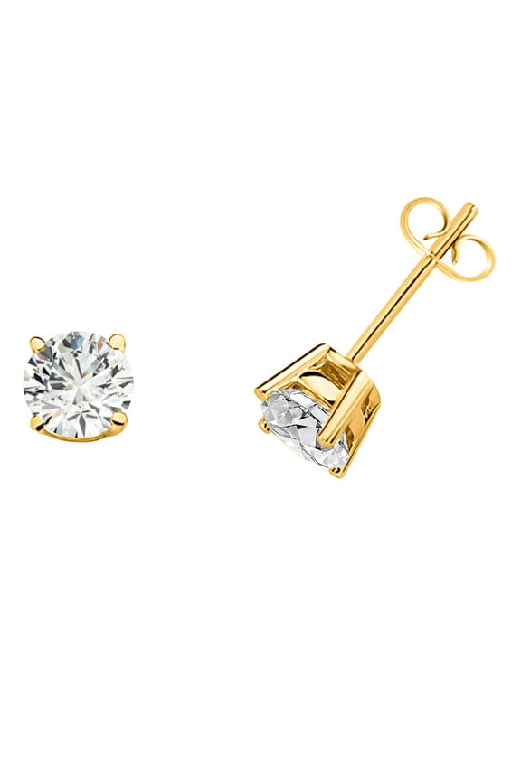 14K Solid Yellow Gold 0.15 Carat F-G/VS Diamond Stud Earrings For Women With Secure Push Back Jewelry