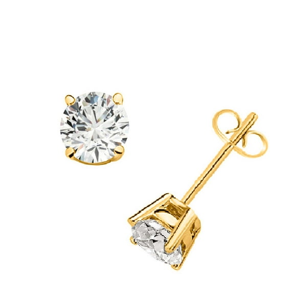14K Solid Yellow Gold 0.20 Carat Lab Grown Diamond Prong Set Stud Earrings For Women