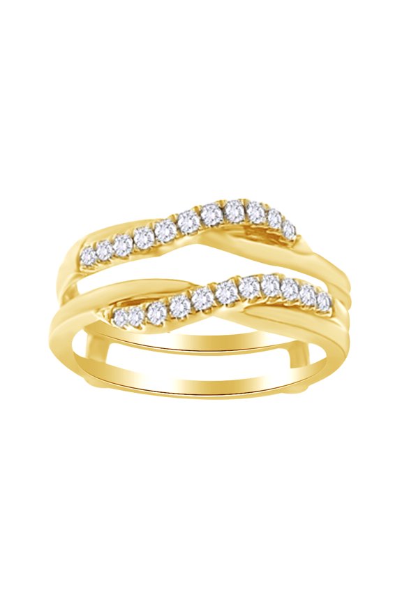 14K Solid Yellow Gold (0.25 Cttw) Round Cut White Diamond Enhancer Ring Guard