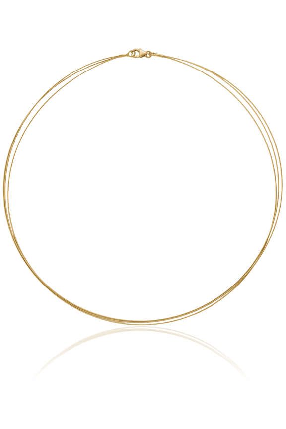 14K Solid Yellow Gold 0.5mm Triple Strand Neck Collar Neckwire Chain Cuff Choker Necklace