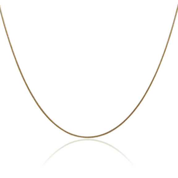 14K Solid Yellow Gold 0.8mm Round Cubetto Omega Snake Chain Herringbone Necklace