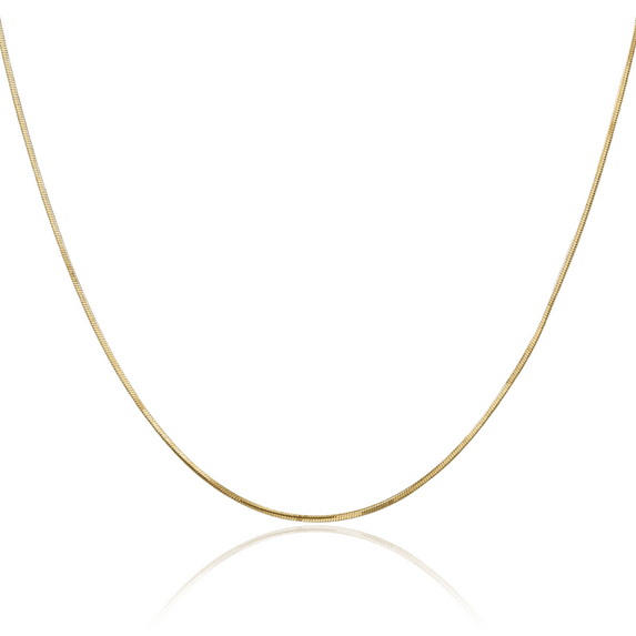 14K Solid Yellow Gold 0.9mm Octagonal Cubetto Omega Snake Chain Herringbone Necklace