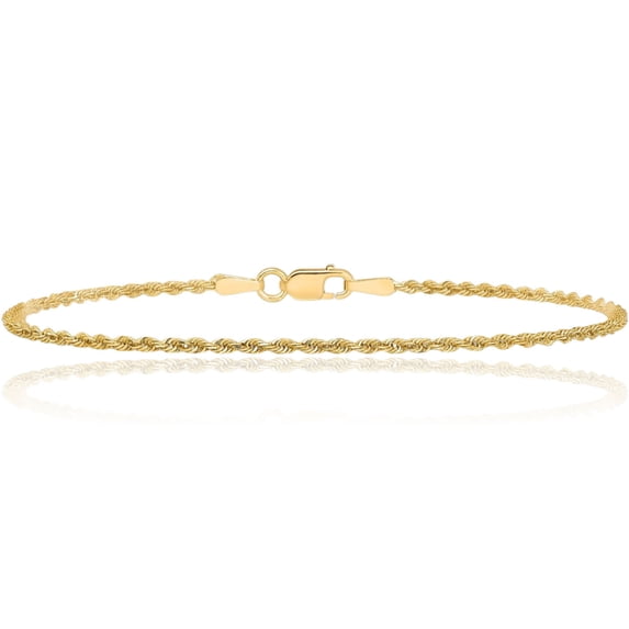 14K Solid Yellow Gold 1.1mm Rope Chain Bracelet