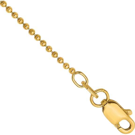 14K Solid Yellow Gold 1.2mm Beaded Ball Chain Anklet Summer Beach Foot Ankle Bracelet