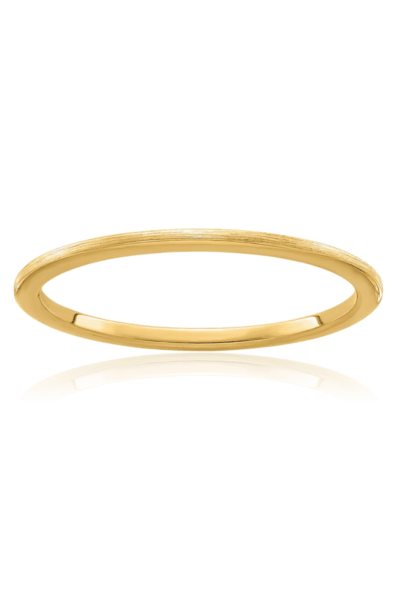 14K Solid Yellow Gold 1.2mm Slim Half Round Stackable Plain Wedding Band Ring - Satin Women's