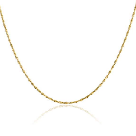 14K Solid Yellow Gold 1.5mm Rope Chain Twisted Link Necklace