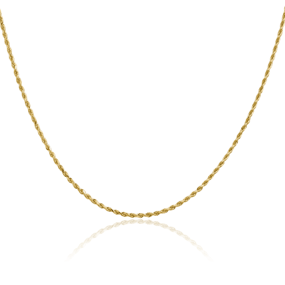 14K Solid Yellow Gold 1.5mm Rope Chain Twisted Link Necklace