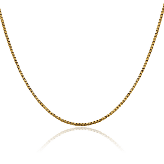 14K Solid Yellow Gold 1.85mm Round Box Link Chain Necklace 18 inch