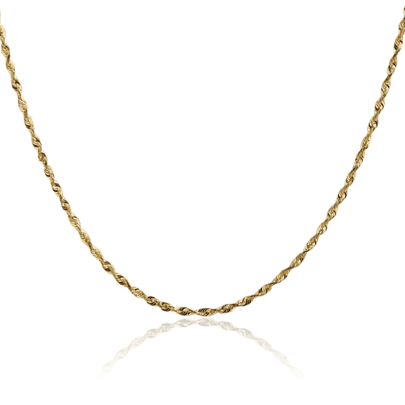 14K Solid Yellow Gold 1.8mm Rope Chain Twisted Link Necklace 16 inch