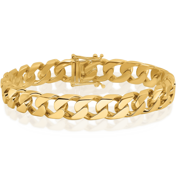 14K Solid Yellow Gold 10.6mm Curb Link Chain Bracelet