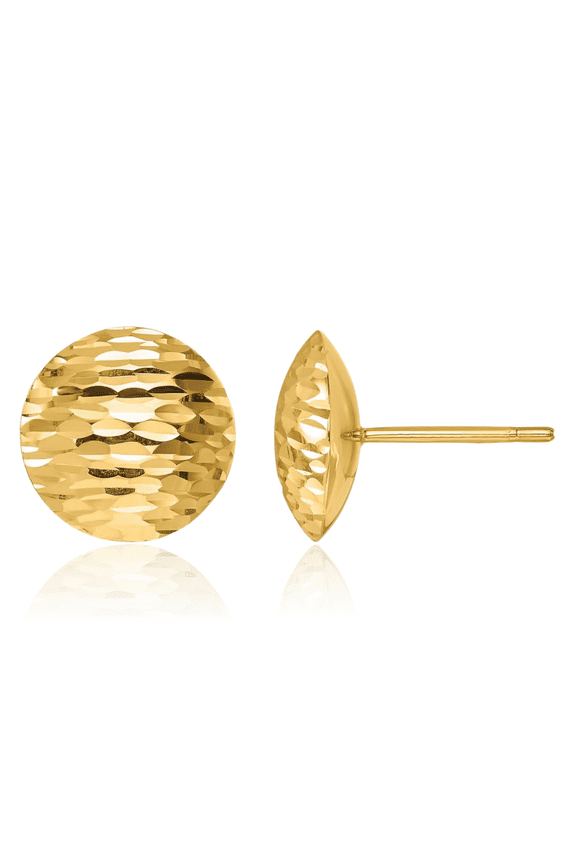 14K Solid Yellow Gold 11.5mm Round Button Stud Earrings