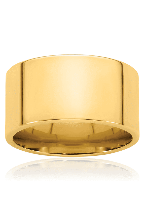 14K Solid Yellow Gold Flat 12mm Ultra Wide Plain Wedding Band Ring - Polished, Engravable Adult