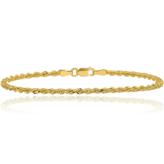 14K Solid Yellow Gold 2.25mm Rope Chain Bracelet