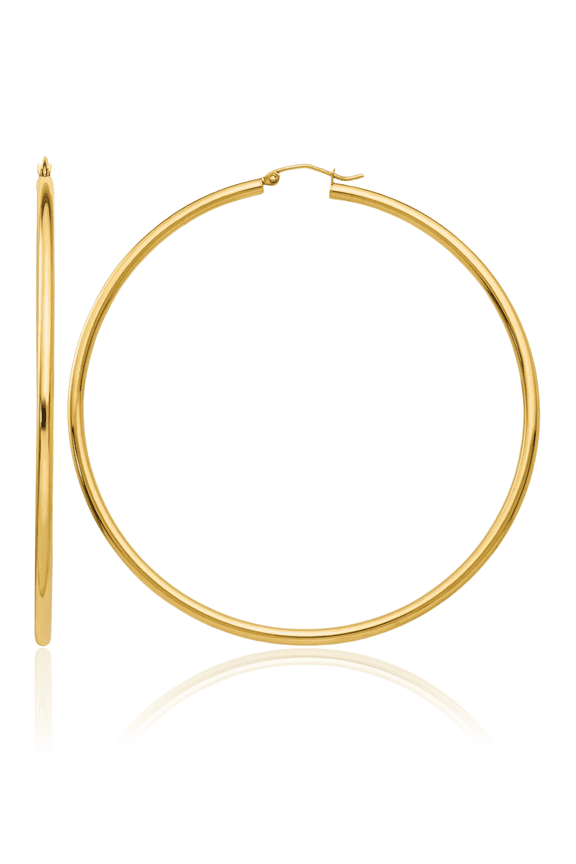 14K Solid Yellow Gold Extra Large Round Hoop Earrings - 70mm 2-3/4 inch - Snap Back Women's