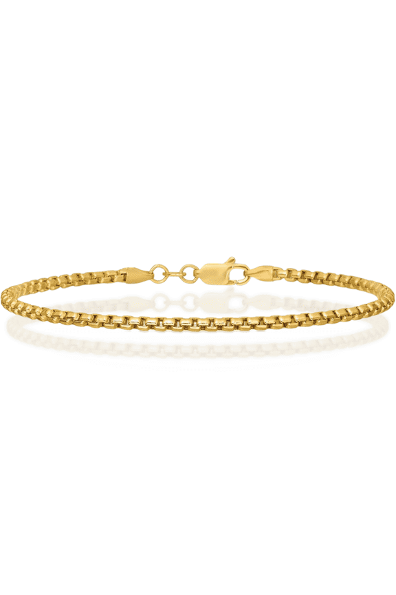 14K Solid Yellow Gold 2.45mm Round Box Link Chain Bracelet