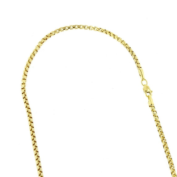 14K Solid Yellow Gold 2.4mm Wide Shiny Round Box Chain 18 Necklace with Lobster Clasp