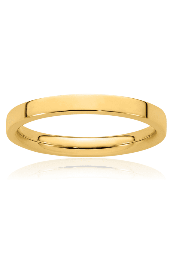 14K Solid Yellow Gold Flat 2.5mm Classic Plain Wedding Band Ring - Polished, Engravable Adult