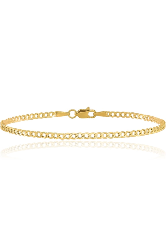 14K Solid Yellow Gold 2.5mm Curb Link Chain Bracelet