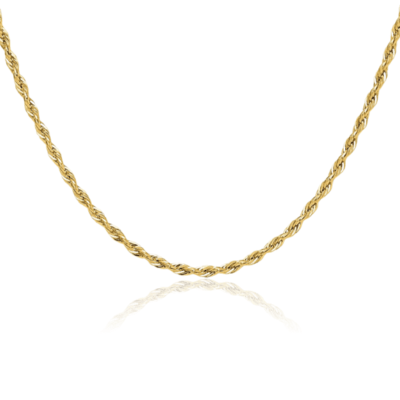 14K Solid Yellow Gold 2.5mm Rope Chain Twisted Link Necklace 16 inch
