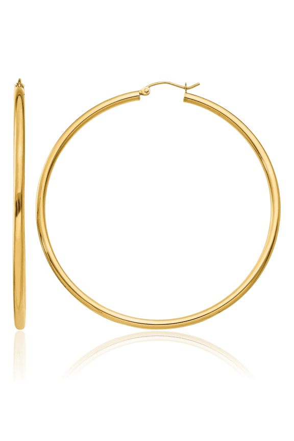 14K Solid Yellow Gold Extra Large Round Hoop Earrings - 60mm 2-3/8 inch - Snap Back Women's