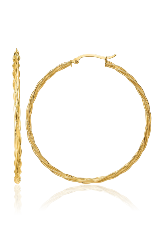 14K Solid Yellow Gold 2.5mm Twisted Round Extra Large Hoop Earrings