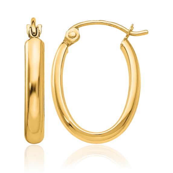 14K Solid Yellow Gold 2.75mm Oval Tube Small Hoop Earrings