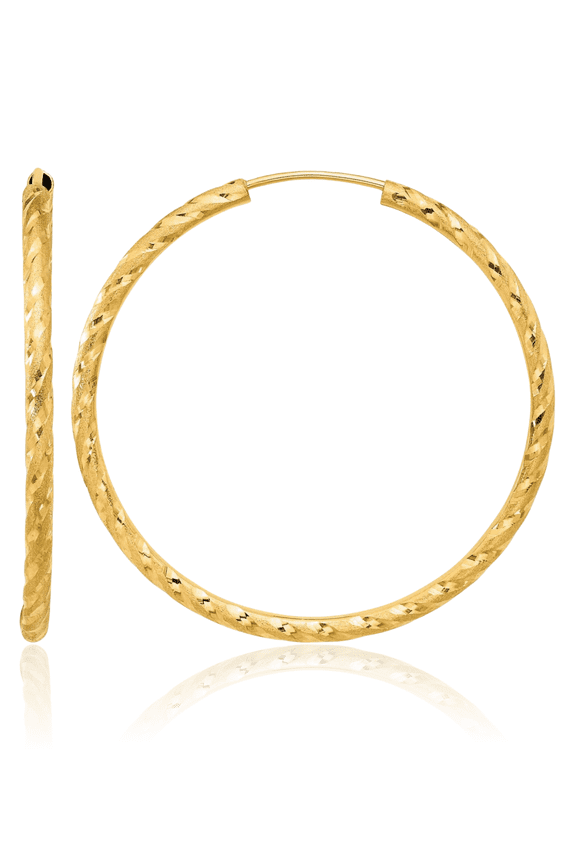 14K Solid Yellow Gold 2mm Endless Round Medium Hoop Earrings