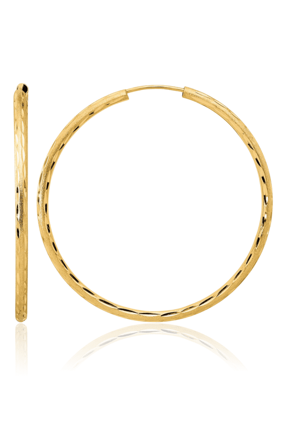 14K Solid Yellow Gold 2mm Endless Round Medium Hoop Earrings