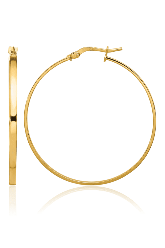 14K Solid Yellow Gold 2mm Round Medium Hoop Earrings