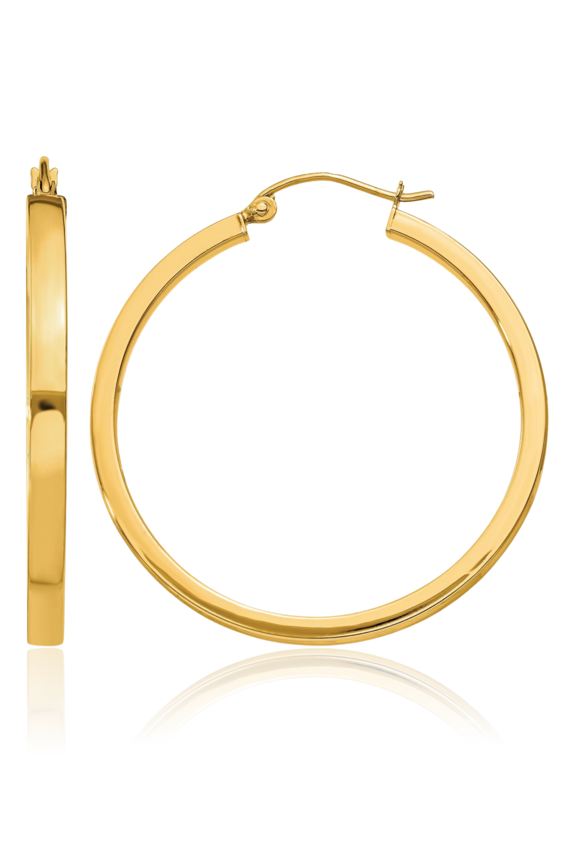 14K Solid Yellow Gold 2mm Tube Round Medium Hoop Earrings