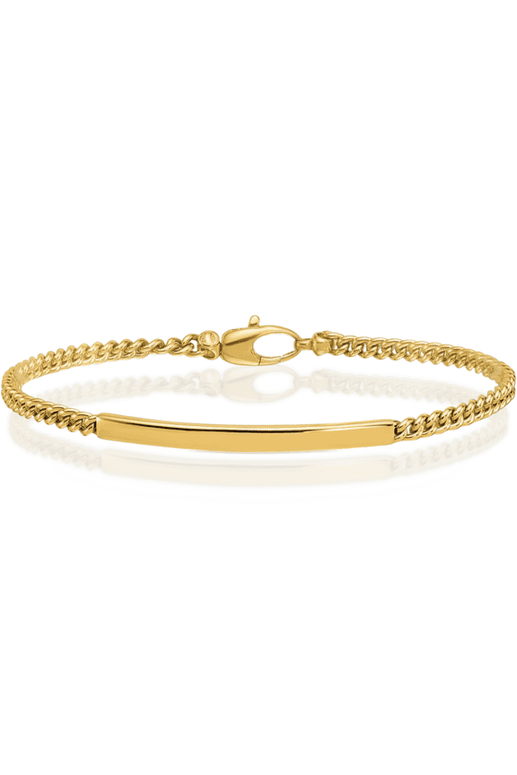 14K Solid Yellow Gold 3.5mm Curb Link Name Bar Identification ID Bracelet