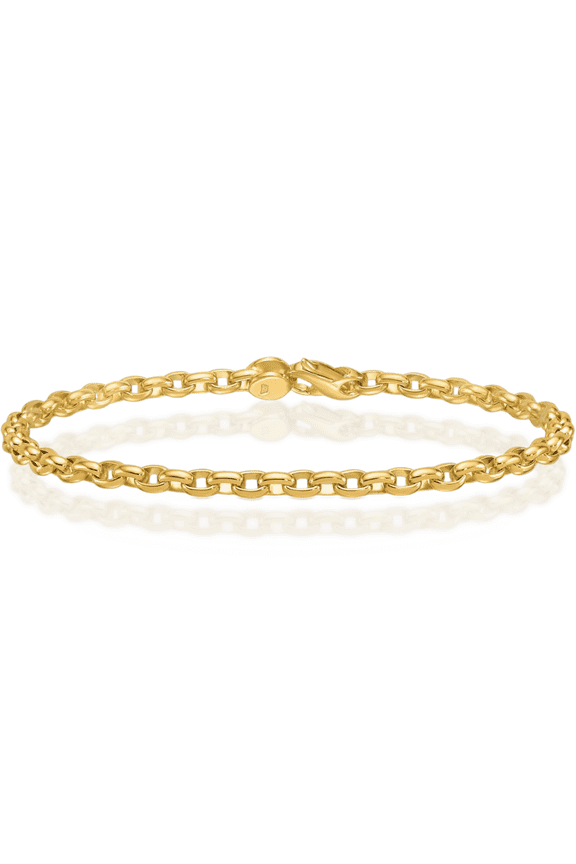 14K Solid Yellow Gold 3.5mm Classic Cable Chain Oval Link Bracelet - 7.25 inch - Polished Adult