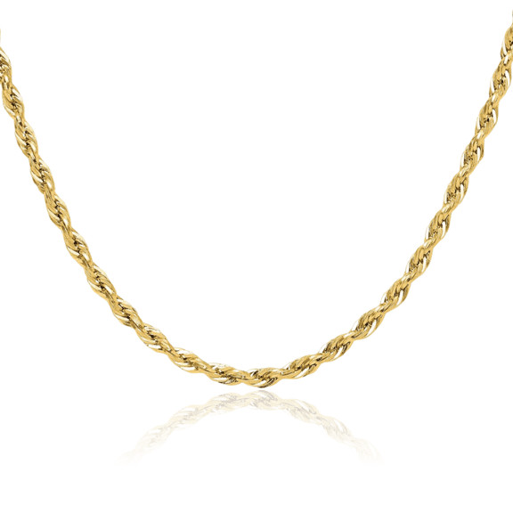 14K Solid Yellow Gold 3.5mm Rope Chain Twisted Link Necklace 16 inch