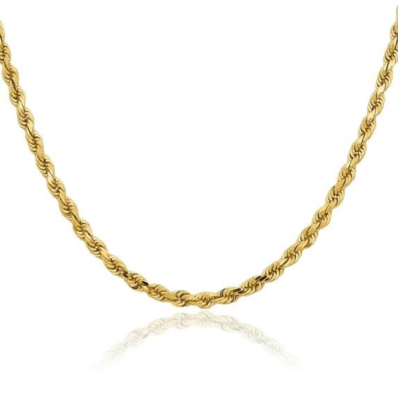 14K Solid Yellow Gold 3.5mm Rope Chain Twisted Link Necklace