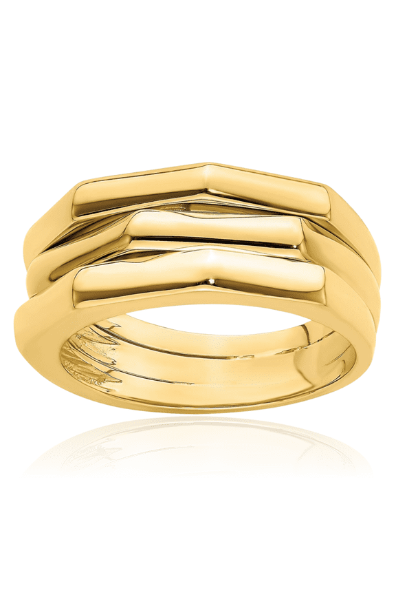 14K Solid Yellow Gold 3 Ridged Chunky Dome Statement Ring