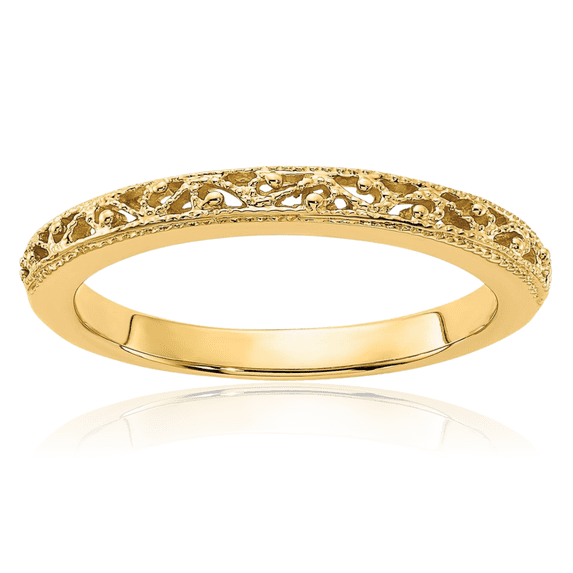 14K Solid Yellow Gold 3mm Antique Filigree Wedding Band Ring