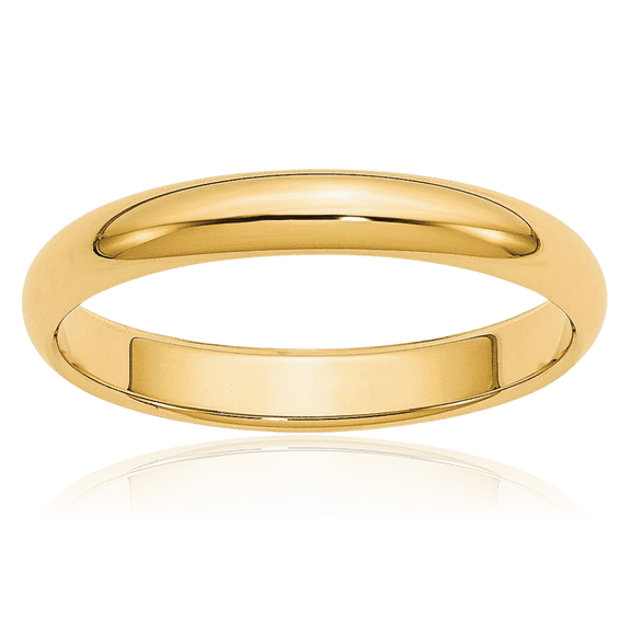 14K Solid Yellow Gold 3mm Half Round Plain Classic Wedding Band Ring
