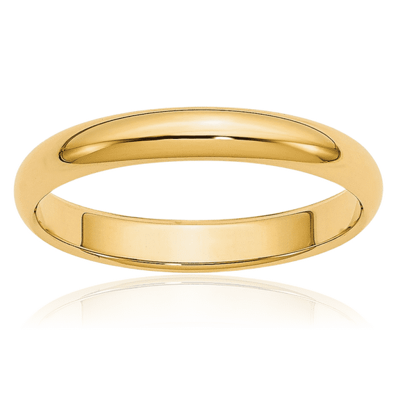 14K Solid Yellow Gold 3mm Half Round Plain Classic Wedding Band Ring