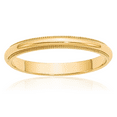 thumbnail image 1 of 14K Solid Yellow Gold 3mm Milgrain Half Round Plain Classic Wedding Band Ring, 1 of 13