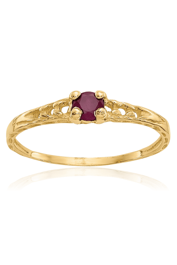 14K Solid Yellow Gold 3mm Red Ruby Ring July Birthstone Jewelry