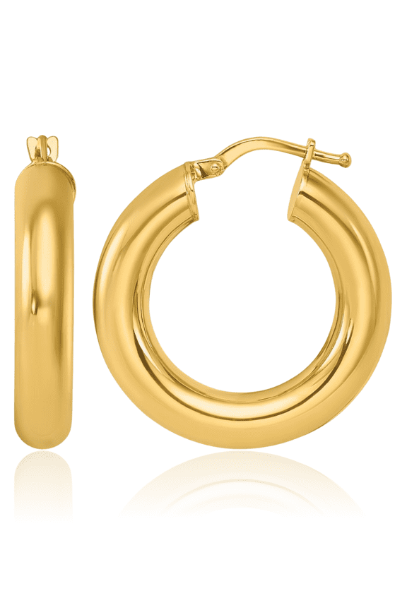 14K Solid Yellow Gold 4.9x26.6mm Round Tube Medium Hoop Earrings