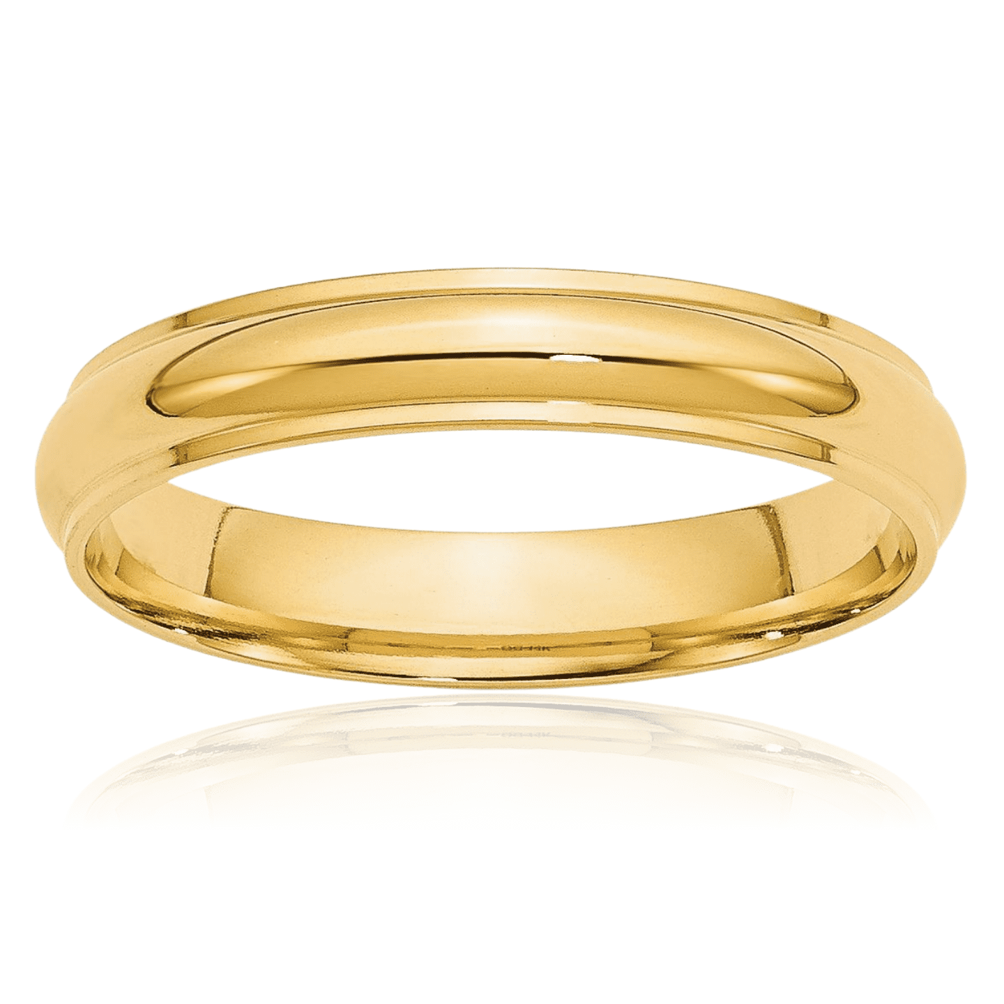 14K Solid Yellow Gold 4mm Half Round Edge Plain Classic Wedding Band ...