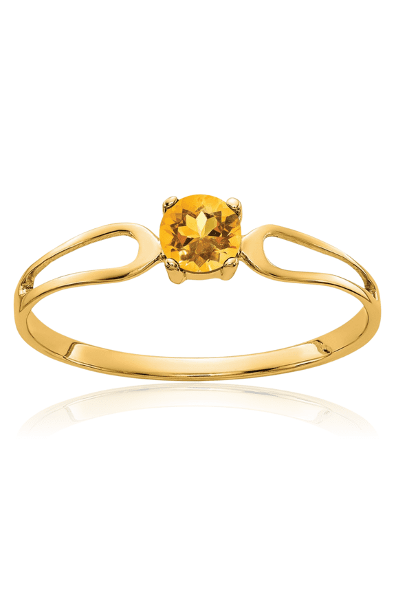 14K Solid Yellow Gold 4mm Orange Citrine Solitaire Ring Gemstone Band November Birthstone Jewelry