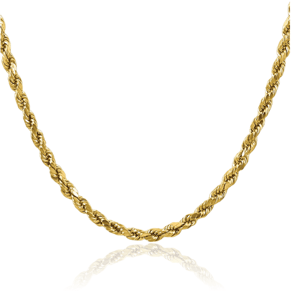 14K Solid Yellow Gold 4mm Rope Chain Twisted Link Necklace